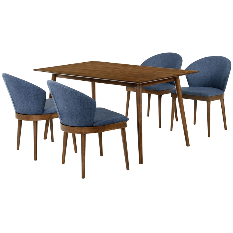 Armen Living Westmont and Juno 5-Piece Modern Wood Dining Set in Blue/Brown