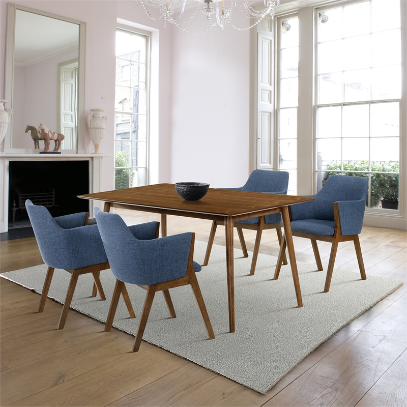 Armen Living Westmont and Renzo 5-Piece Modern Wood Dining Set in Blue/Brown