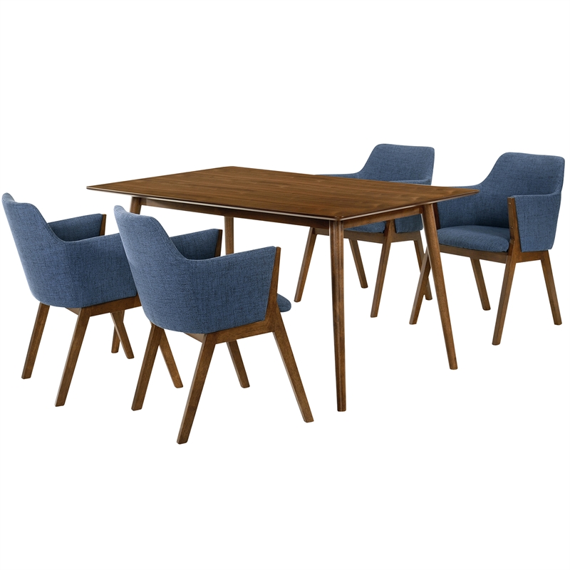 Armen Living Westmont and Renzo 5-Piece Modern Wood Dining Set in Blue/Brown
