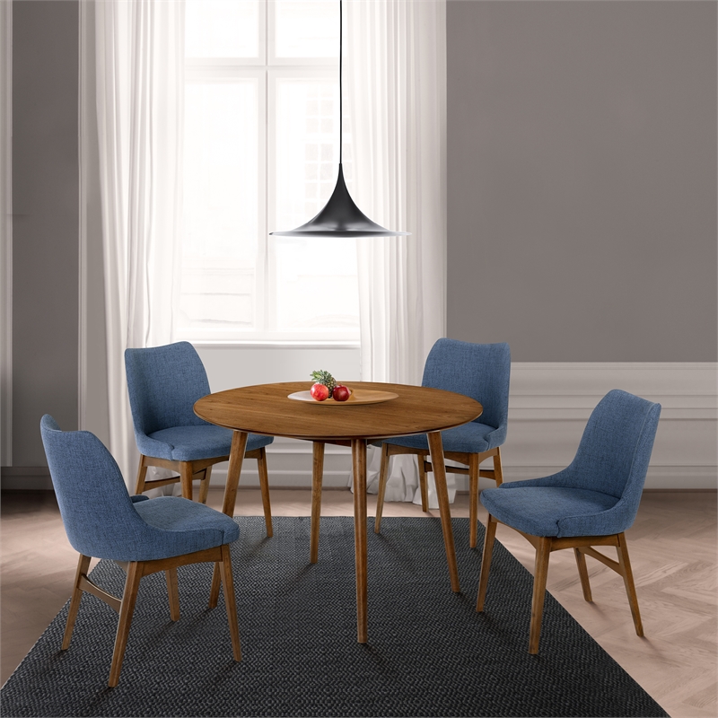Armen Living Arcadia and Azalea 5-Piece Round Wood Dining Set in Blue/Brown
