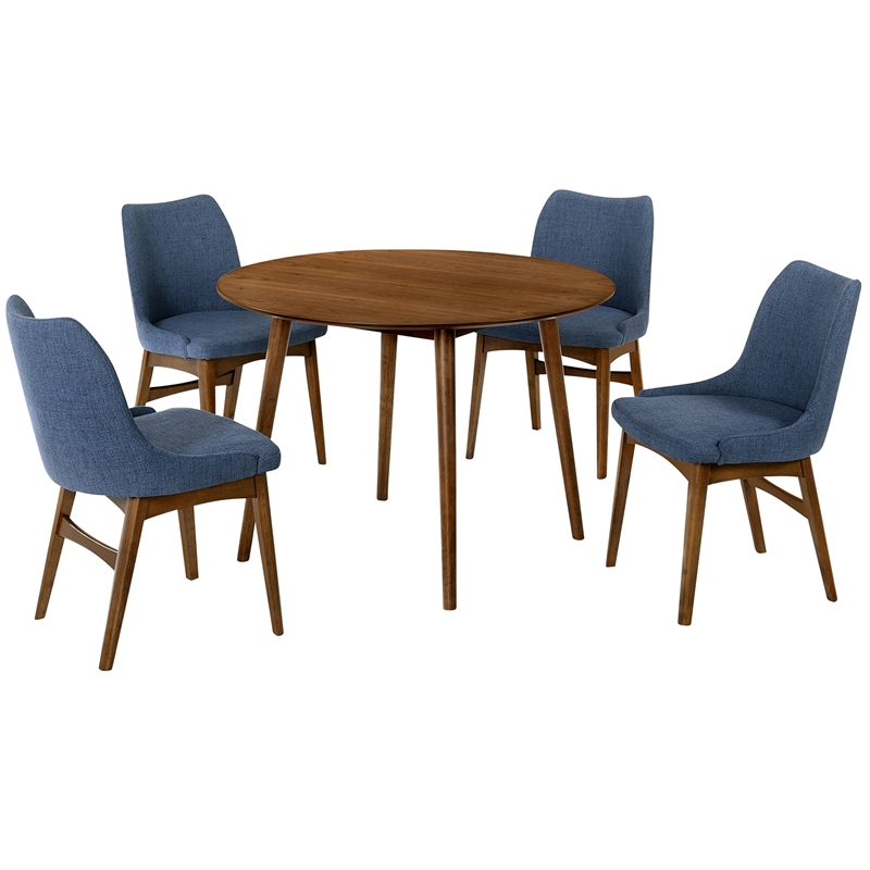 Armen Living Arcadia and Azalea 5-Piece Round Wood Dining Set in Blue/Brown