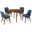 Armen Living Arcadia and Azalea 5-Piece Round Wood Dining Set in Blue/Brown