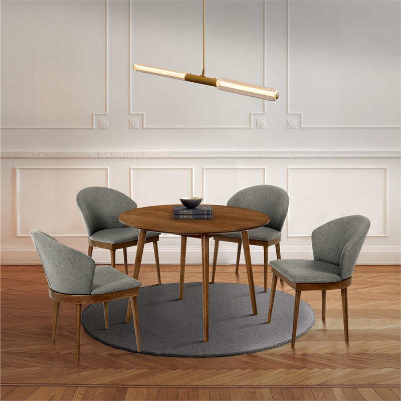 Armen Living Arcadia and Juno Round Wood 5-Piece Dining Set in Charcoal/Brown