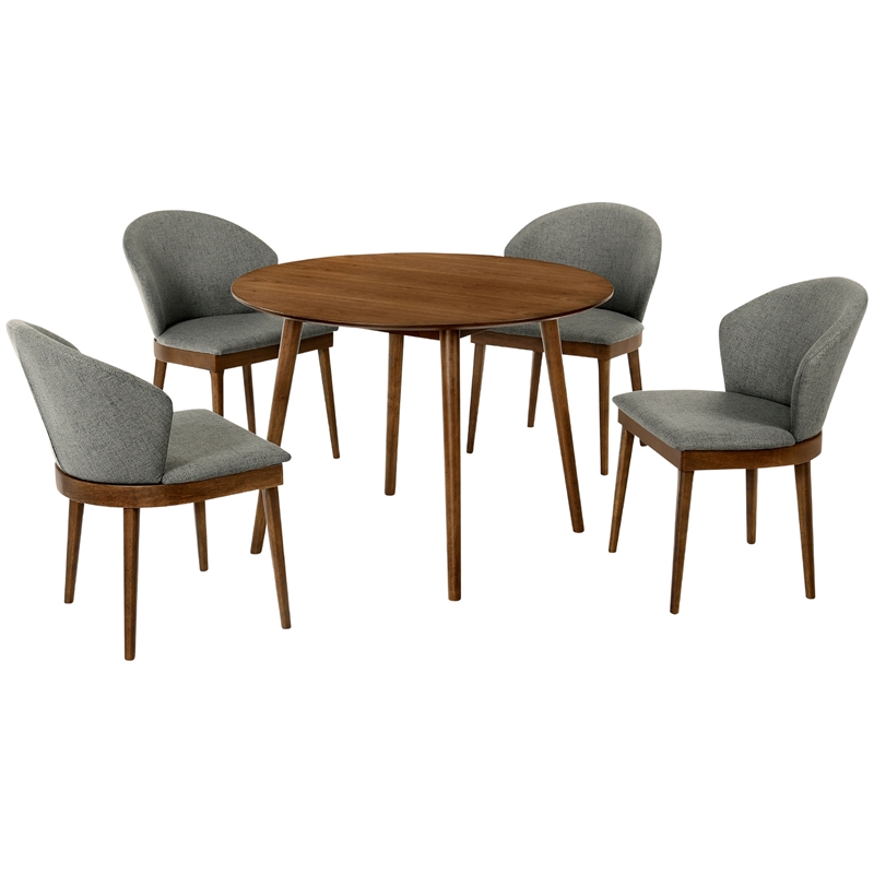 Armen Living Arcadia and Juno Round Wood 5-Piece Dining Set in Charcoal/Brown