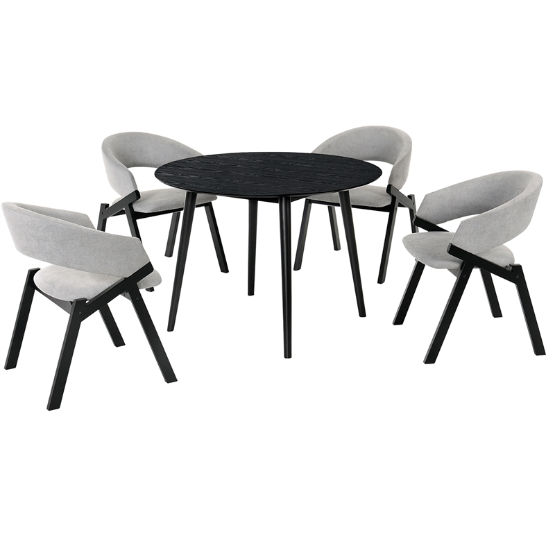 Armen Living Arcadia and Talulah Round Wood 5-Piece Dining Set in Gray/Black