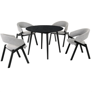 Armen Living Arcadia and Talulah Round Wood 5-Piece Dining Set in Gray/Black