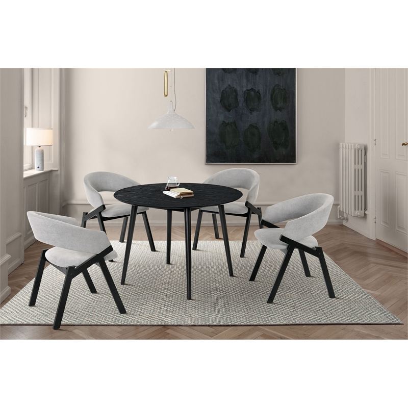 Armen Living Arcadia and Talulah Round Wood 5-Piece Dining Set in Gray/Black