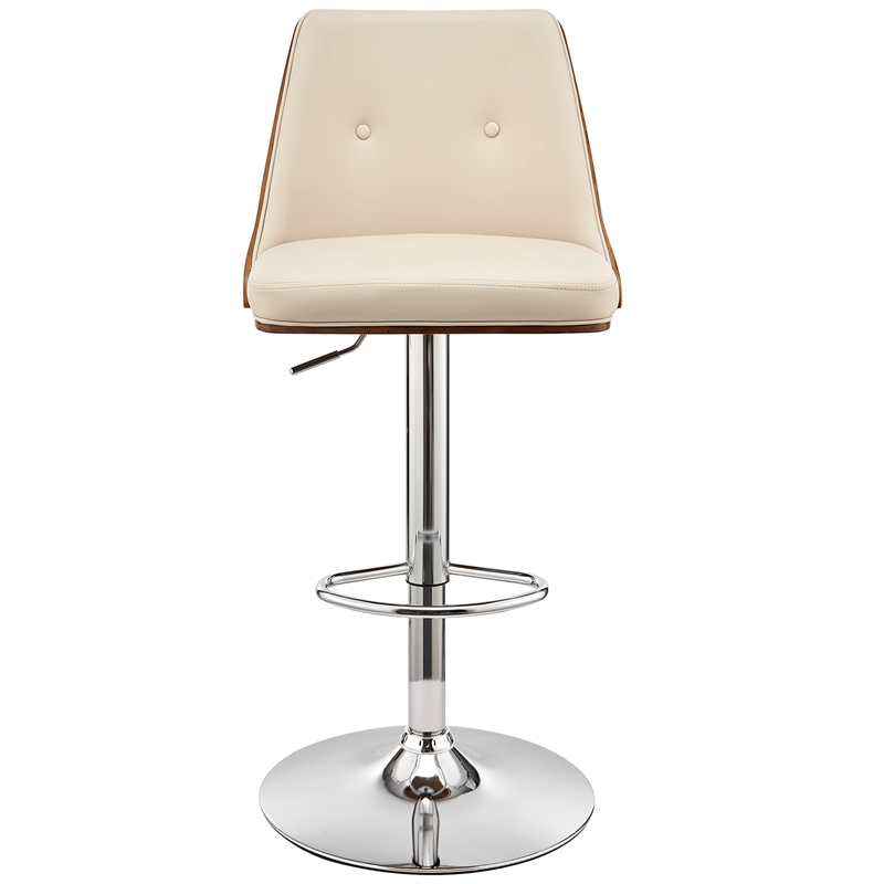 armen living jacob 25-33&quot faux leather/wood swivel bar stool in cream/walnut
