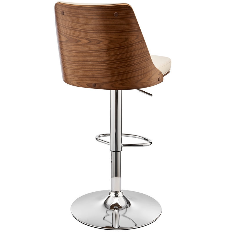 armen living jacob 25-33&quot faux leather/wood swivel bar stool in cream/walnut