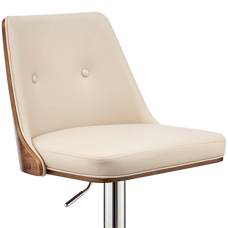 armen living jacob 25-33&quot faux leather/wood swivel bar stool in cream/walnut