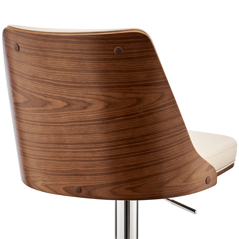 armen living jacob 25-33&quot faux leather/wood swivel bar stool in cream/walnut