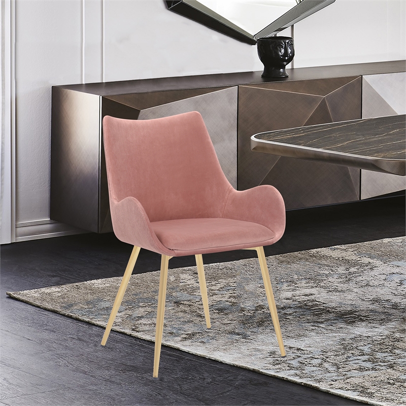 armen living 18&quot modern fabric & metal dining room chair in pink/gold