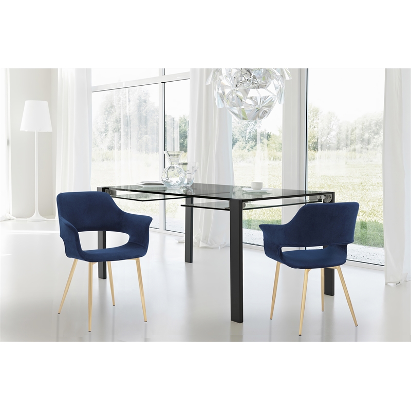 armen living gigi 19&quot fabric & metal dining room chair in blue/gold (set of 2)