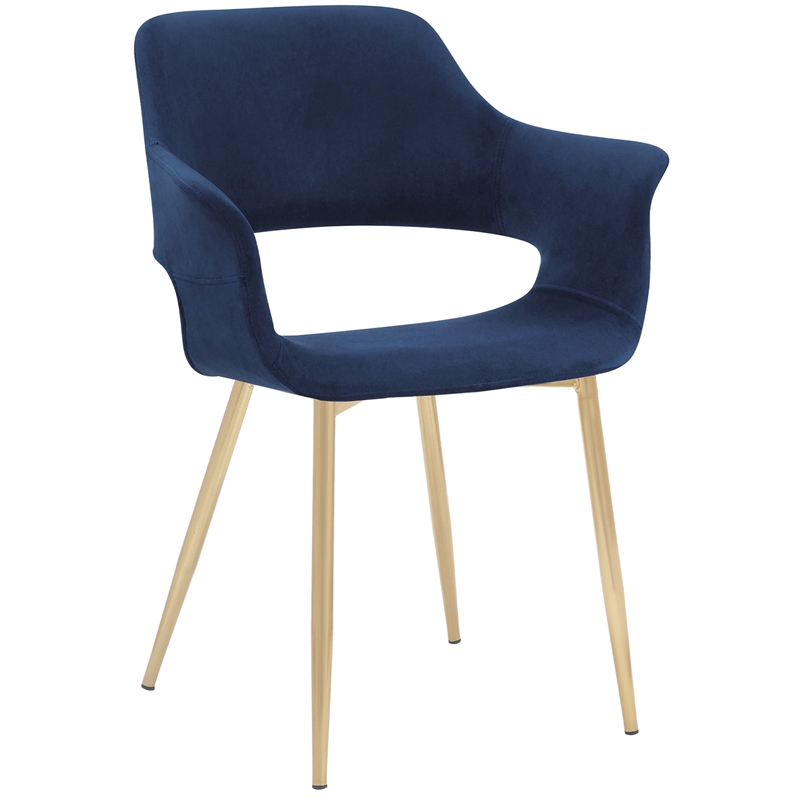 armen living gigi 19&quot fabric & metal dining room chair in blue/gold (set of 2)