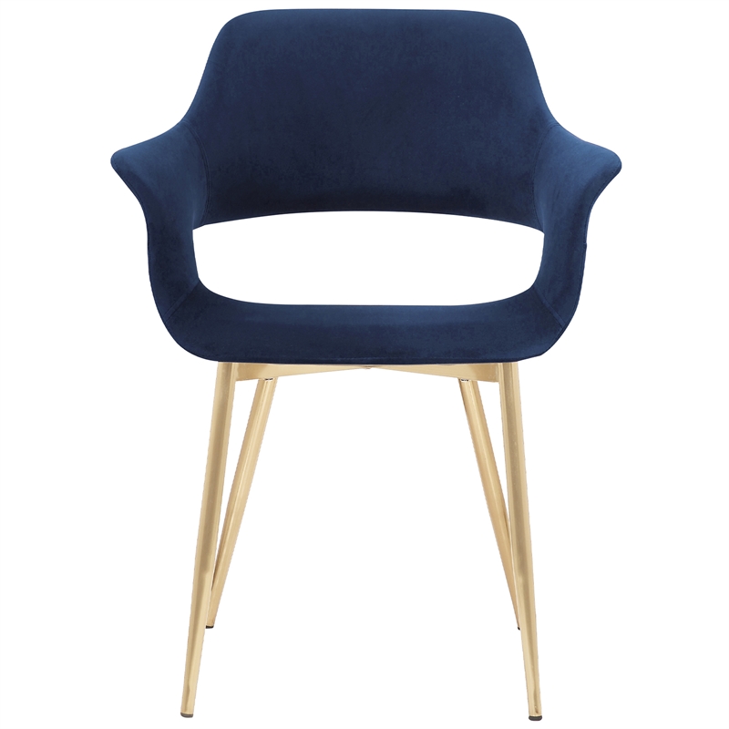 armen living gigi 19&quot fabric & metal dining room chair in blue/gold (set of 2)