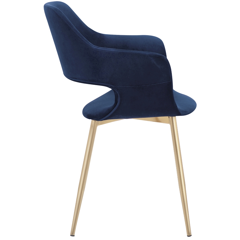 armen living gigi 19&quot fabric & metal dining room chair in blue/gold (set of 2)