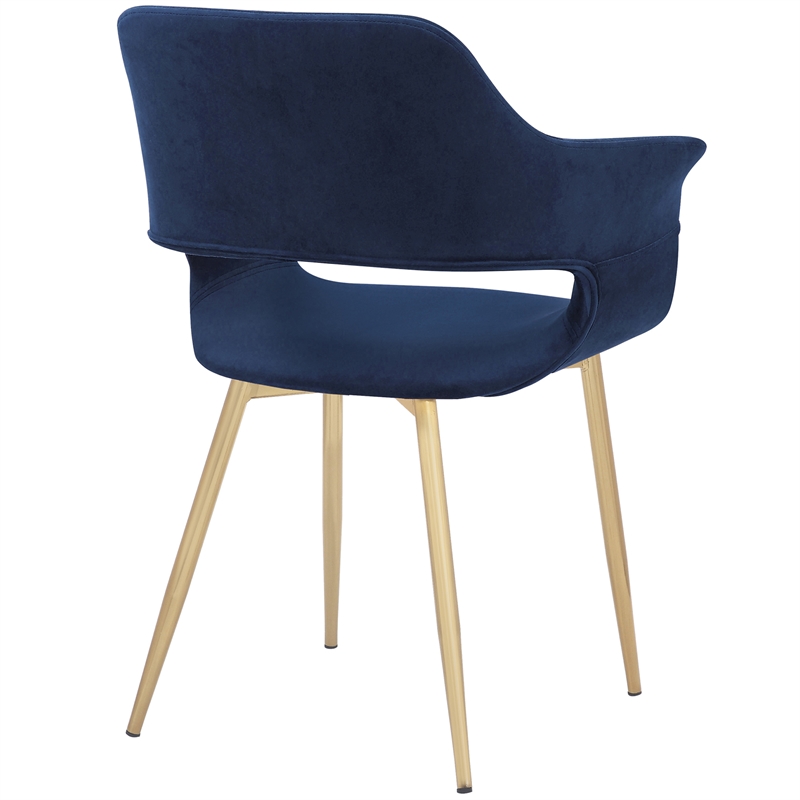 armen living gigi 19&quot fabric & metal dining room chair in blue/gold (set of 2)