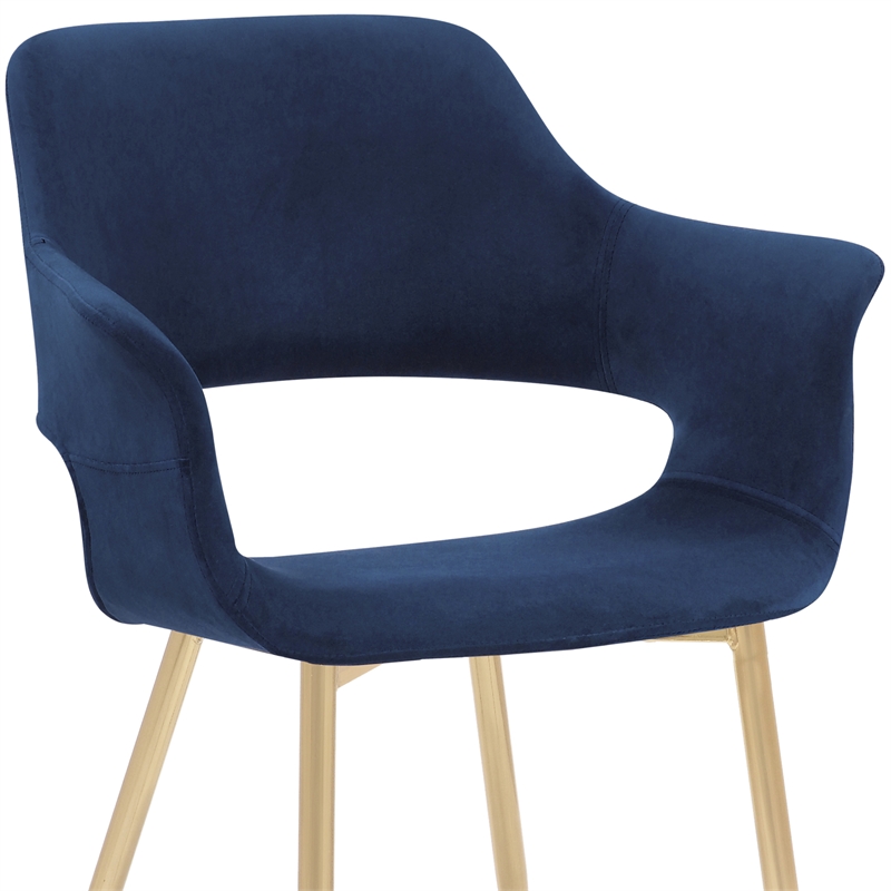 armen living gigi 19&quot fabric & metal dining room chair in blue/gold (set of 2)