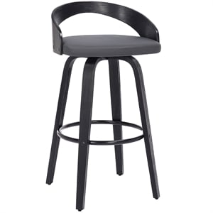 Armen Living Sonia 26&quot Modern Faux Leather Swivel Counter Stool in Gray/Black