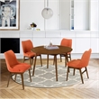 Armen Living Arcadia and Azalea 5-Piece Modern Metal Dining Set in Walnut/Orange