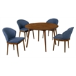 Armen Living Arcadia and Juno 5-Piece Modern Fabric Dining Set in Blue/Walnut