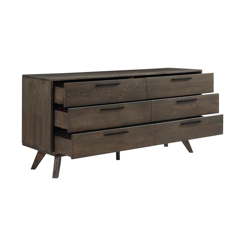 Armen Living Astoria 6-Drawer Modern Wood Double Dresser in Brown