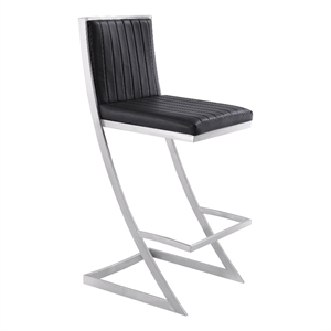 Armen Living Marc 30&quot Faux Leather & Metal Bar Stool in Black/Stainless Steel