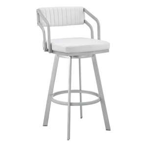 Armen Living Capri 30&quot Faux Leather Swivel Bar Stool in White/Stainless Steel