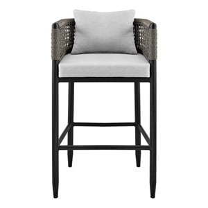 Armen Living Alegria 30&quot Aluminum & Rope Outdoor Bar Stool in Gray