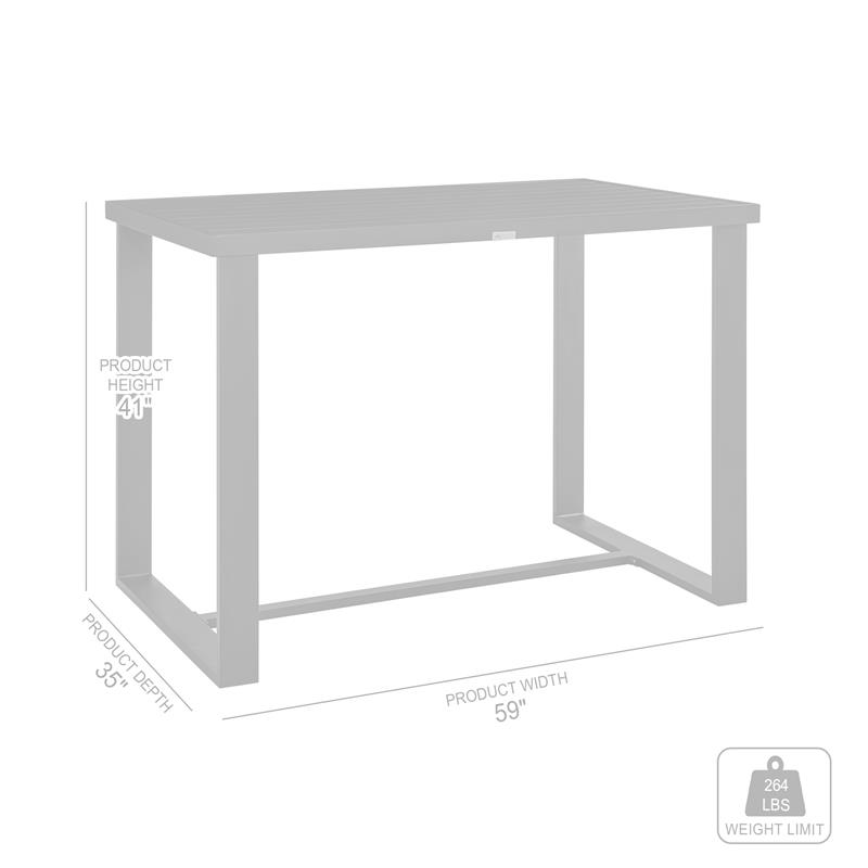 Armen Living Alegria Aluminum Outdoor Bar Height Dining Table in Gray