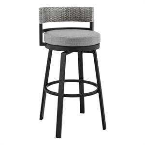Armen Living Encinitas 26&quot Aluminum Outdoor Counter Stool in Dark Gray/Black