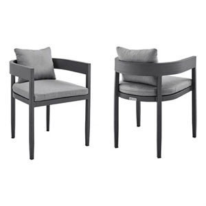 Armen Living Menorca 19&quot Aluminum Outdoor Dining Chair in Gray (Set of 2)
