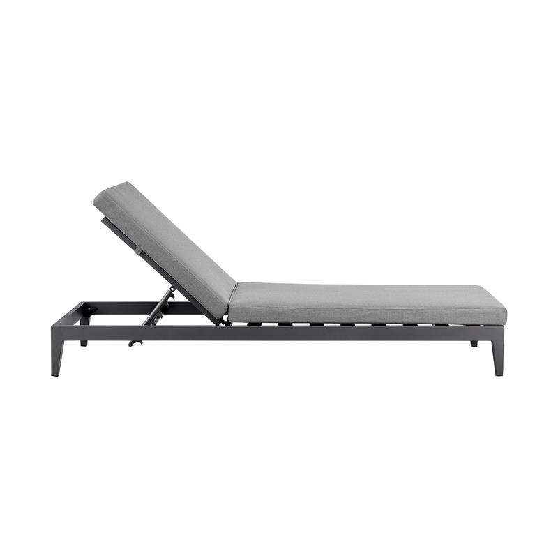 Menorca Outdoor Patio Adjustable Chaise Chair in Aluminum with Grey Cushions