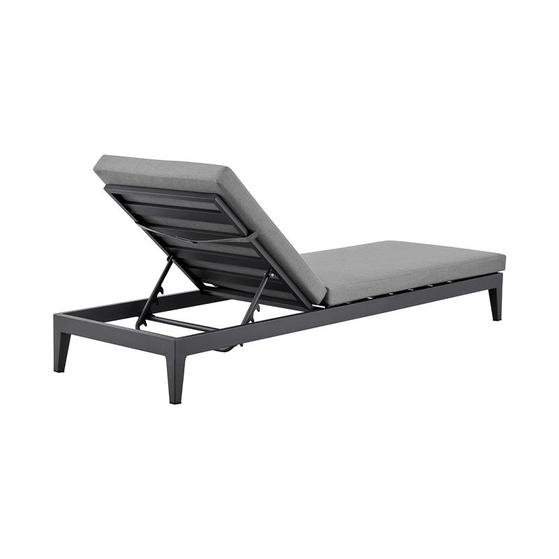 Menorca Outdoor Patio Adjustable Chaise Chair in Aluminum with Grey Cushions