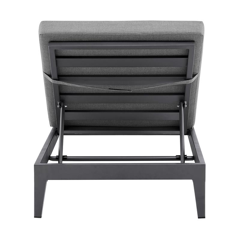 Menorca Outdoor Patio Adjustable Chaise Chair in Aluminum with Grey Cushions