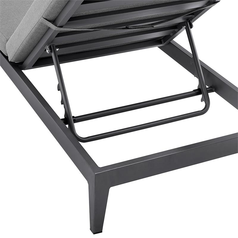 Menorca Outdoor Patio Adjustable Chaise Chair in Aluminum with Grey Cushions