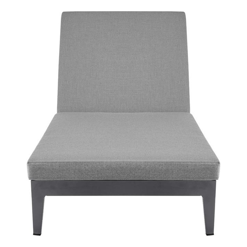 Menorca Outdoor Patio Adjustable Chaise Chair in Aluminum with Grey Cushions