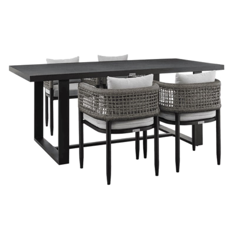 Armen Living Alegria Outdoor 5-Piece Aluminum & Rope Dining Set in Gray