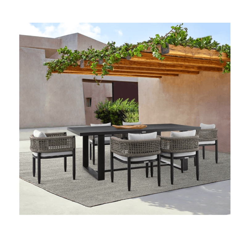 Alegria Outdoor 7-Piece Dining Table Set in Aluminum with Grey Rope and Cushions