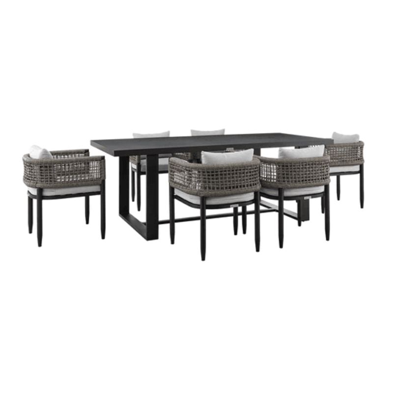 Alegria Outdoor 7-Piece Dining Table Set in Aluminum with Grey Rope and Cushions