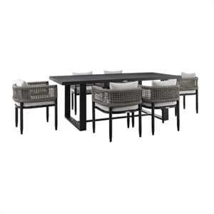 Alegria Outdoor 7-Piece Dining Table Set in Aluminum with Grey Rope and Cushions