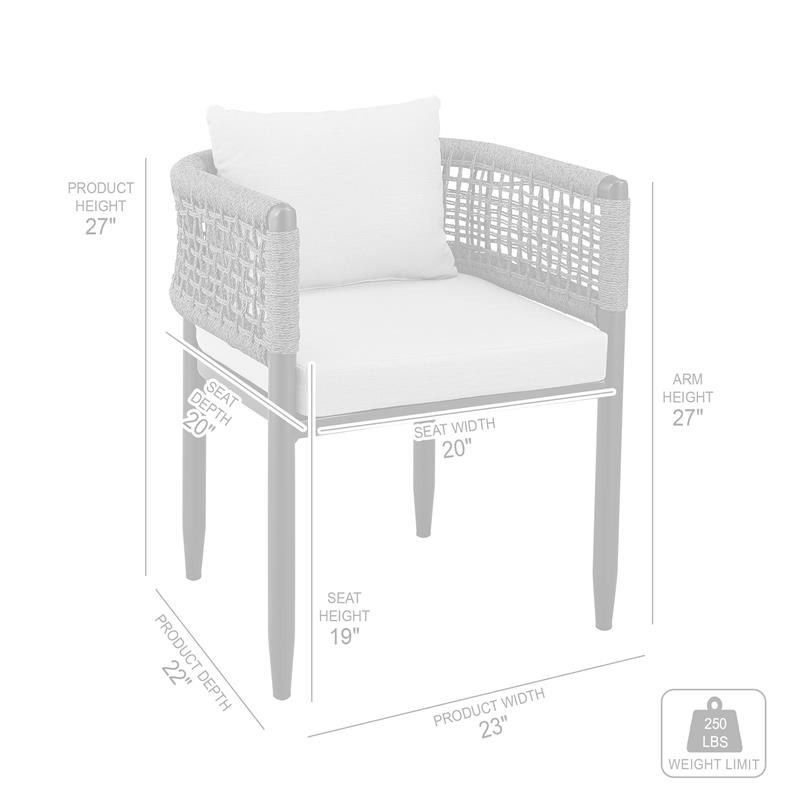 Alegria Outdoor 7-Piece Dining Table Set in Aluminum with Grey Rope and Cushions