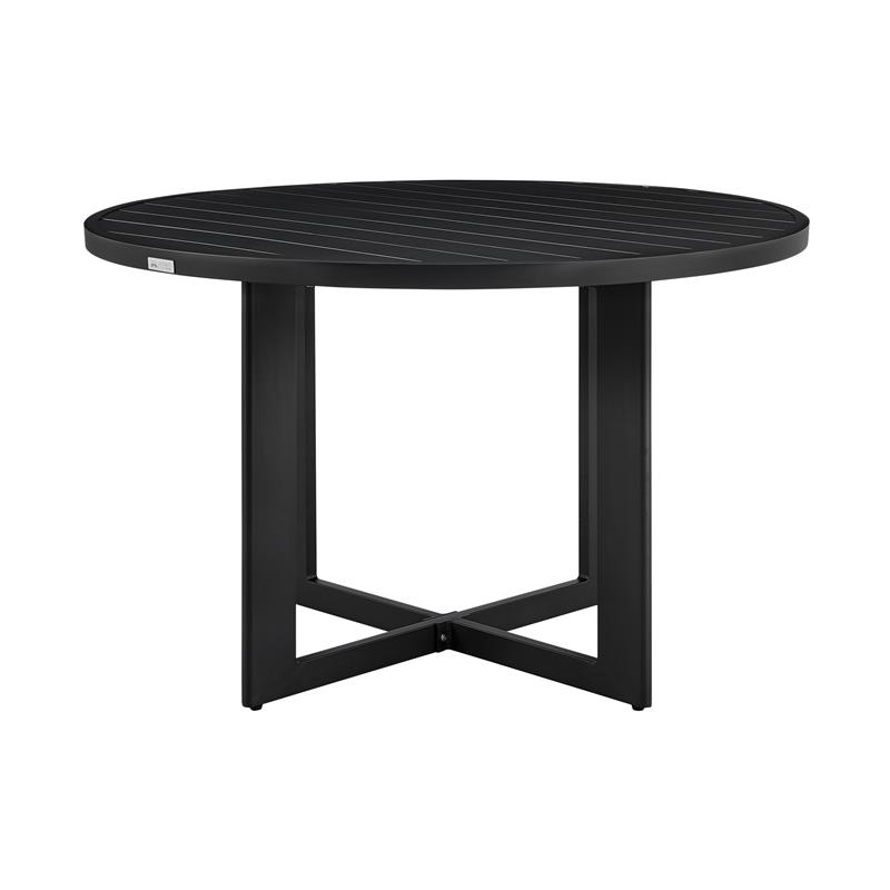 Cayman Outdoor 5-Piece Round Dining Table Set in Aluminum with Grey Cushions