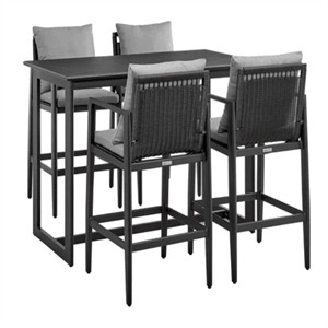 Armen Living Cayman Outdoor Patio 5-Piece Aluminum Bar Set in Gray