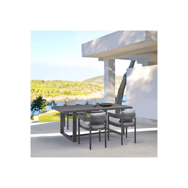 Armen Living Menorca Outdoor Patio 5-Piece Aluminum Dining Set in Gray