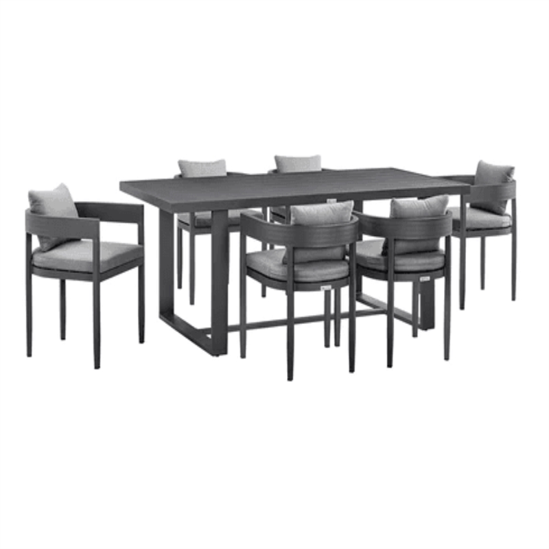 Armen Living Menorca Outdoor Patio 7-Piece Aluminum Dining Set in Gray