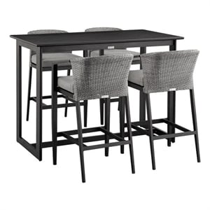 Palma Outdoor Patio 5-Piece Bar Table Set in Aluminum with Grey Cushions