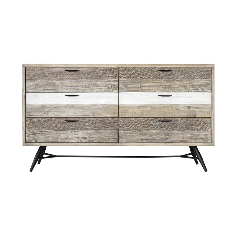 Armen Living Bridges 6-Drawer Modern Wood Dresser in Natural/Gray