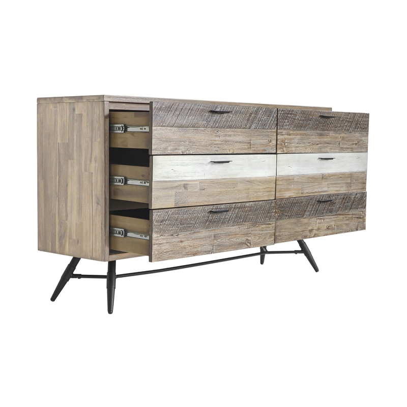 Armen Living Bridges 6-Drawer Modern Wood Dresser in Natural/Gray