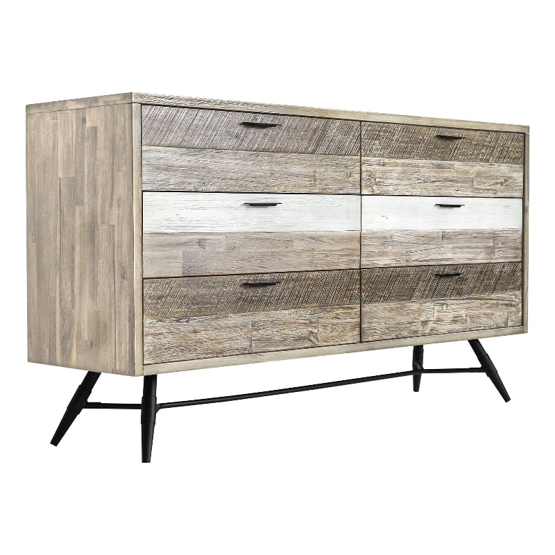 Armen Living Bridges 6-Drawer Modern Wood Dresser in Natural/Gray
